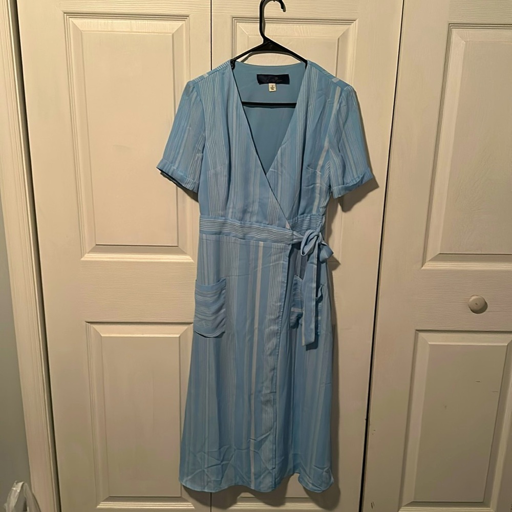 Cross tied Blue striped dress